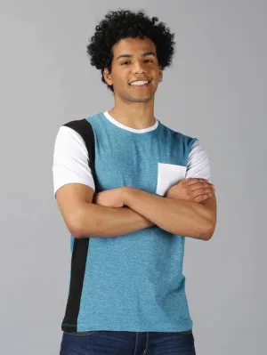 UrGear ColorBlock  Men Round Neck Blue  T-shirt