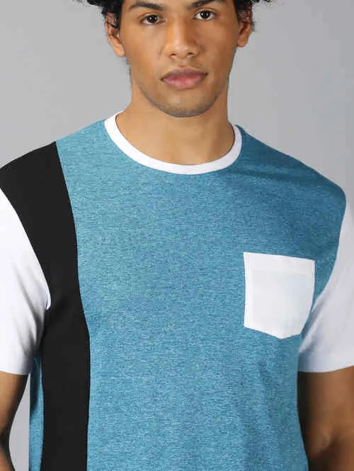 UrGear ColorBlock  Men Round Neck Blue  T-shirt