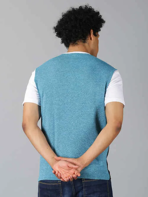 UrGear ColorBlock  Men Round Neck Blue  T-shirt