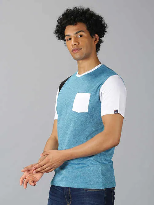 UrGear ColorBlock  Men Round Neck Blue  T-shirt
