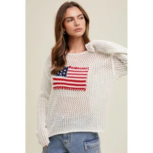 USA Flag Open Knit Sweater