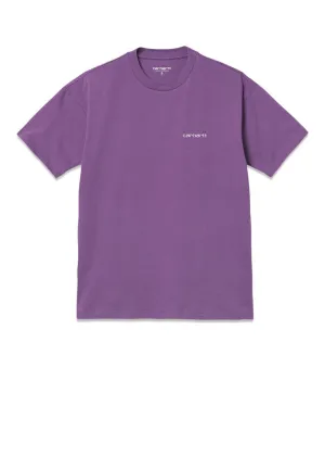 W' S/S Script Embroidery T-S - Aster / White