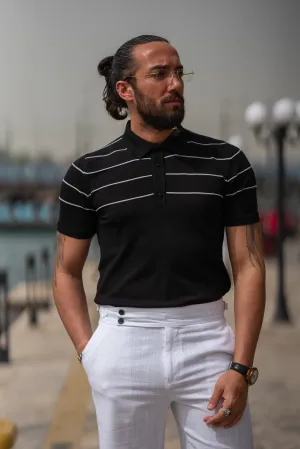 Watt Slim Fit Black Stripe Polo Tees