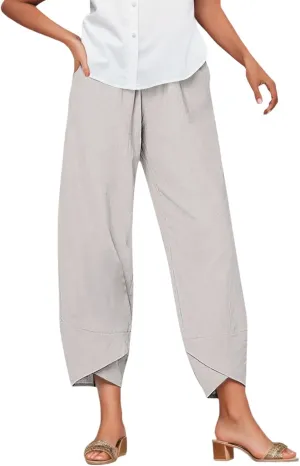 Women Linen Pants Casual Summer Loose Fit Beach Solid Color Plus Size High Waist Linen Pants Stretch Trousers with Pockets