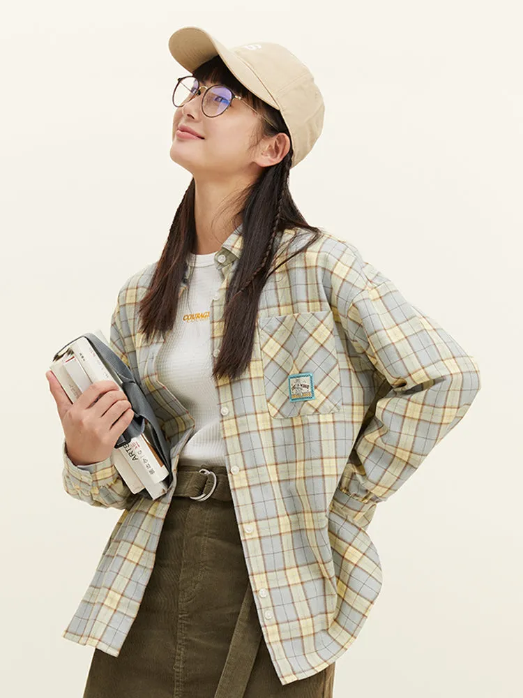 Women's 100% Cotton Yarn-Dyed Plaid Loose Long-Sleeve Shirt