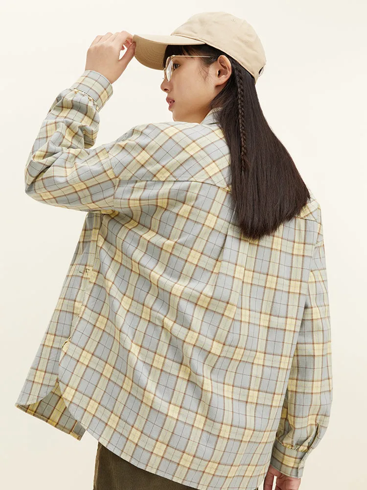 Women's 100% Cotton Yarn-Dyed Plaid Loose Long-Sleeve Shirt