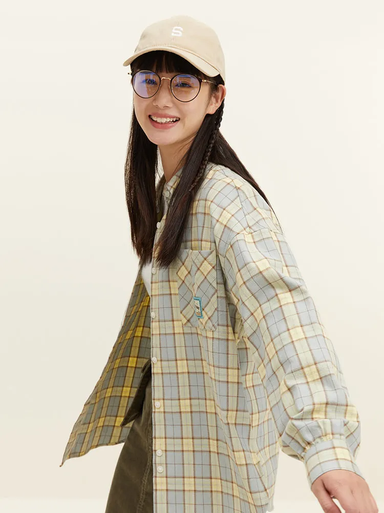 Women's 100% Cotton Yarn-Dyed Plaid Loose Long-Sleeve Shirt