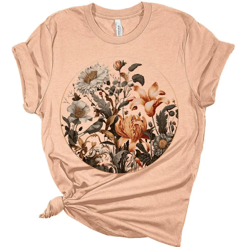 Womens Floral Shirts Trendy Wildflower Vintage Graphic Tees Casual Short Sleeve T Shirts Bella Summer Tops