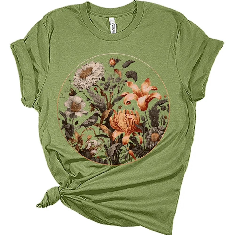 Womens Floral Shirts Trendy Wildflower Vintage Graphic Tees Casual Short Sleeve T Shirts Bella Summer Tops