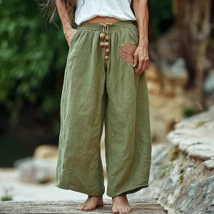 Women's Linen Breathable Wide-leg Casual Cropped Trouser Pants