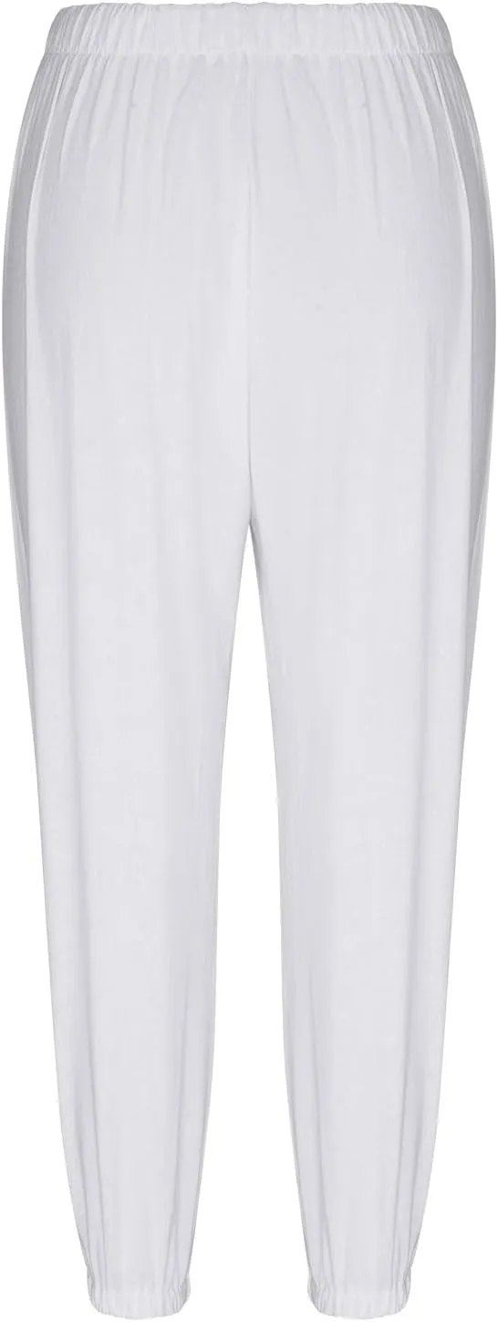 Womens Linen Pants Summer Casual Capri Pants with Pockets Cropped Comfort High Waisted Pockets Trousers Pants